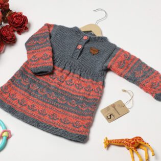 Handmade Self Design Woolen Frock - Orange Grey